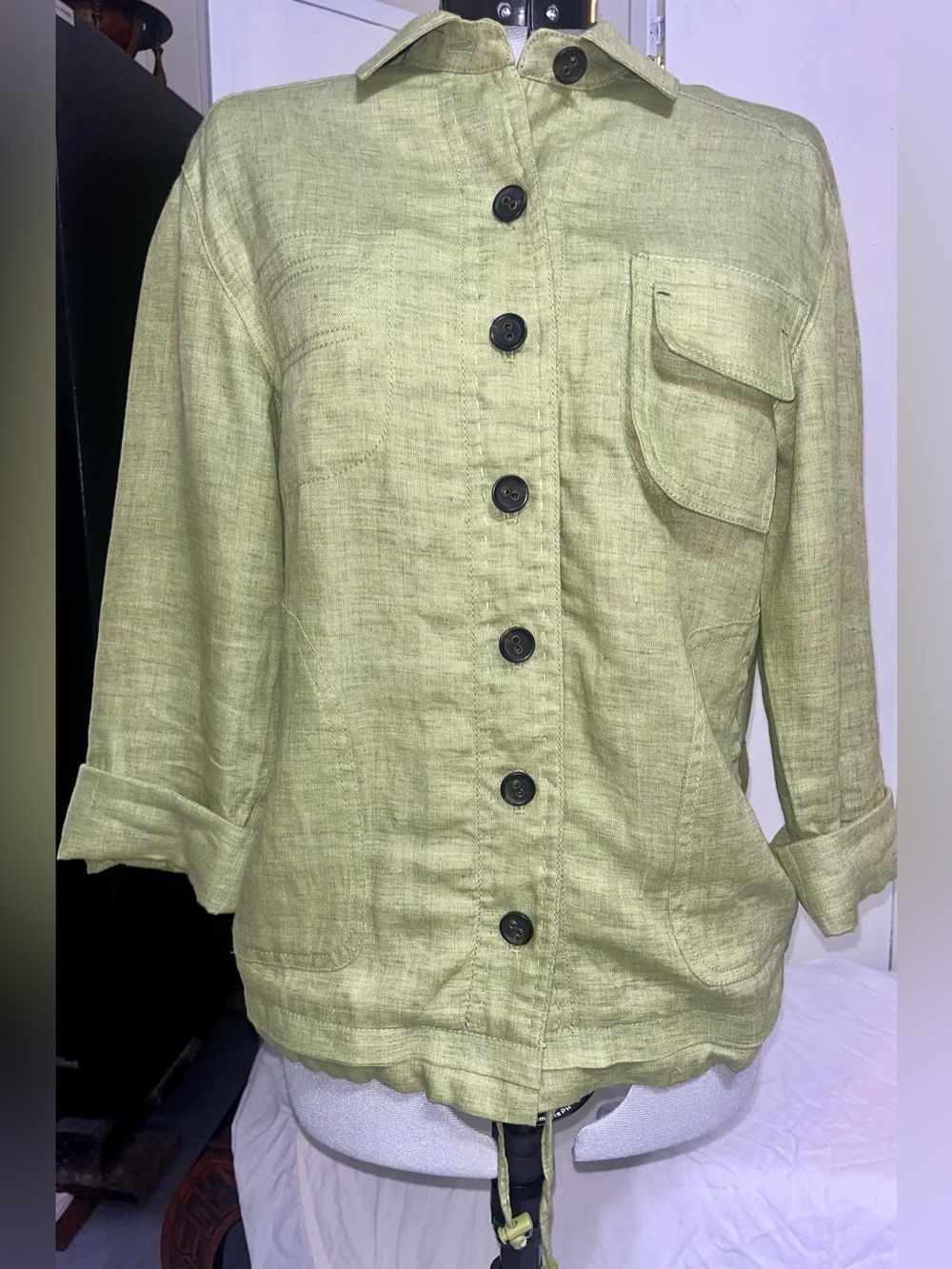 Coldwater Creek Wo Sz 6/8 Light Green Casual Linen Button-Down Shirt Jacket